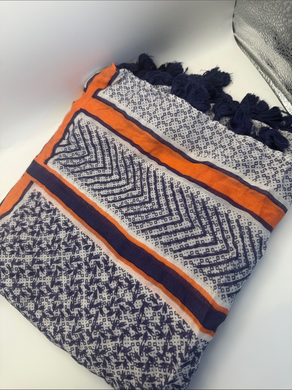 Navy and Orange Patterned Decorative Throw Blanket